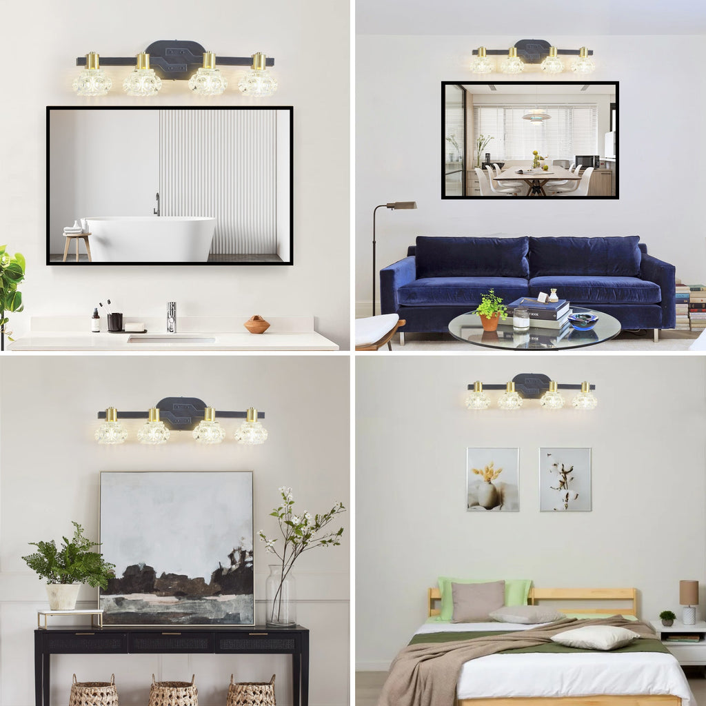 Vintage 4-Light Wall Sconce with Clear Crystal Shades - Matte Black
