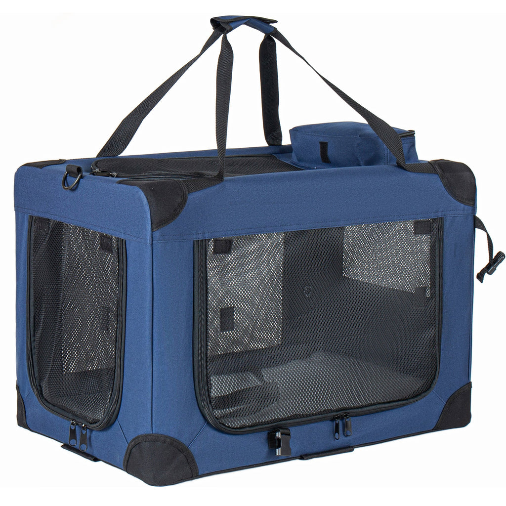 40" Soft Dog Crate with Fleece Mat - 3 Mesh Doors - Dark Blue
