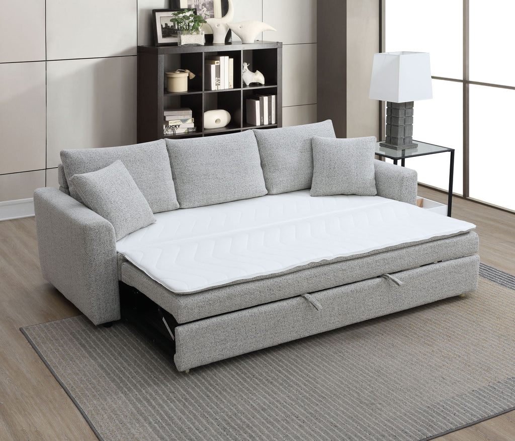 Boucle Sleeper Sectional Sofa with Pull-Out Bed - Beige