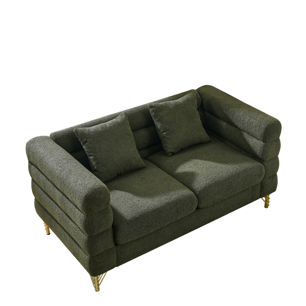 Oversized 2 Seater Sectional Sofa with Deep Seating and 2 Pillows - Dark Green or Beige