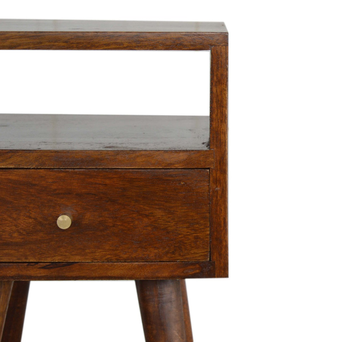 Solid Wood Mini Nightstand with 1 Drawer and Open Slot - Chestnut