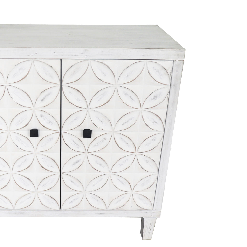 White Wash 4-Door Sideboard Cabinet with Adjustable Shelves