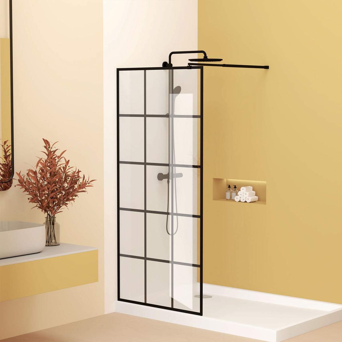 Framed Glass Shower Screen with Tempered Safety Glass - Matte Black