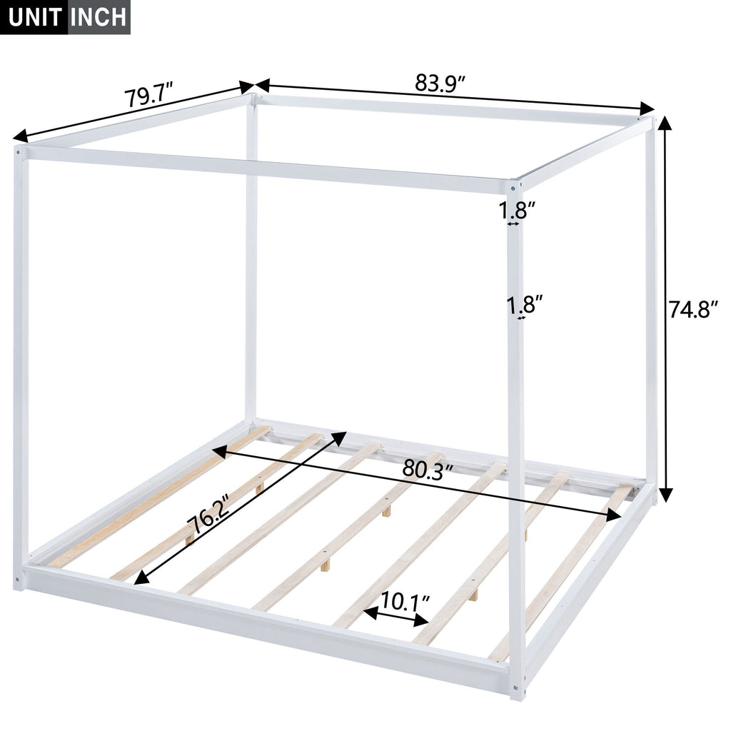 Wood Canopy Platform Bed with Airflow Slats and Support Legs - White or Light Brown