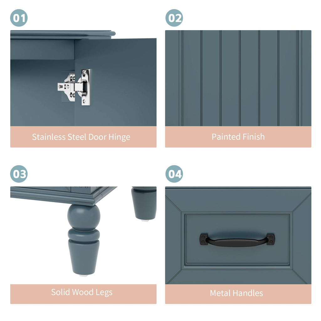 Bathroom Vanity With Sink and Drawers - Freestanding Solid Wood Cabinet