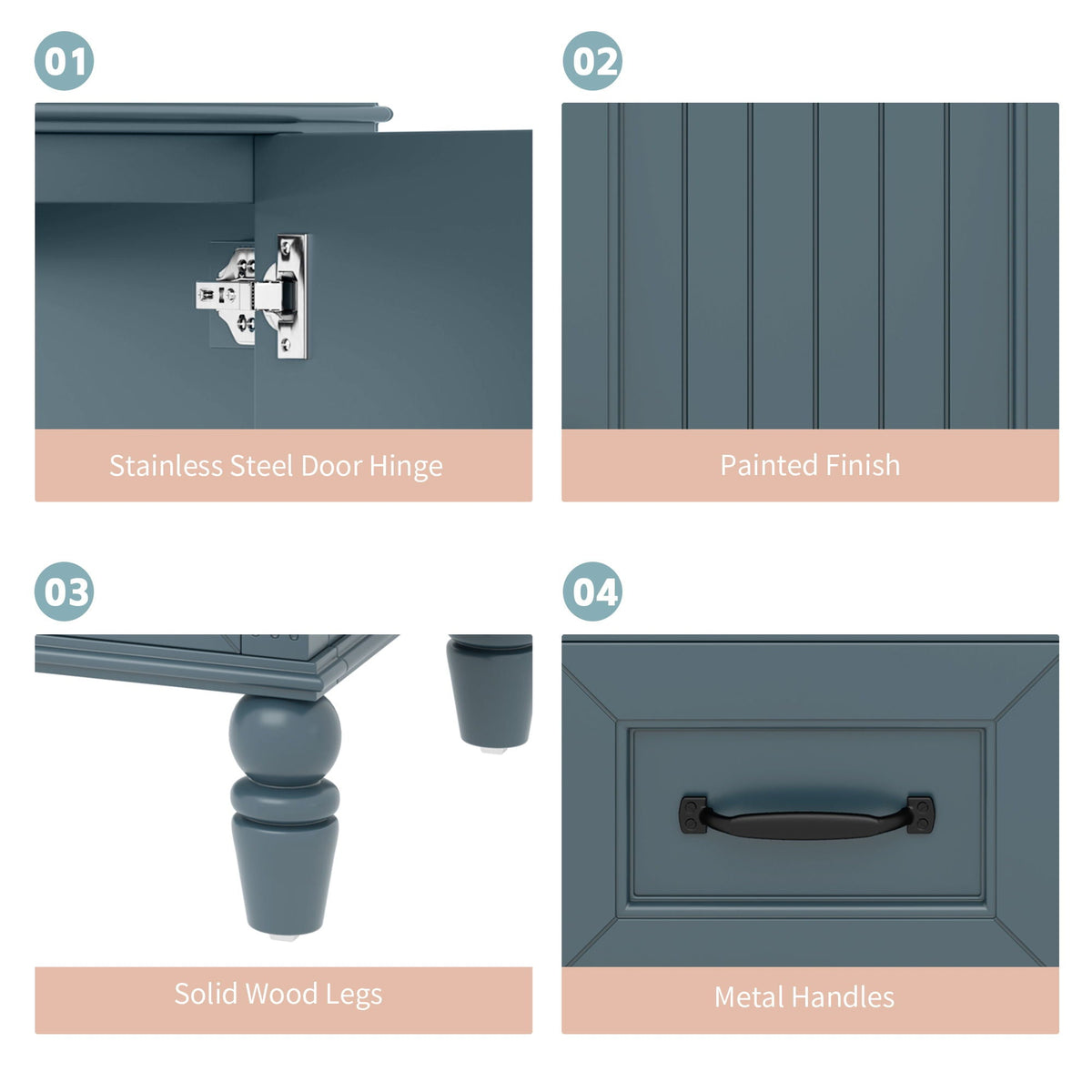 Bathroom Vanity With Sink and Drawers - Freestanding Solid Wood Cabinet