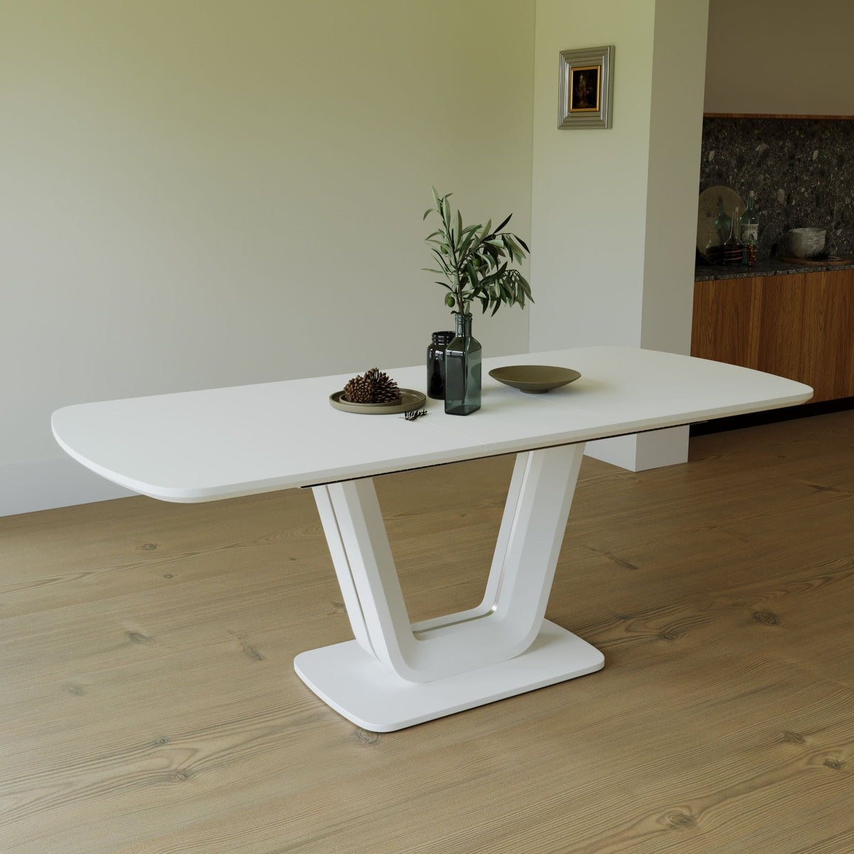 Modern Industrial Style Expandable Dining Table with U-Shaped Legs - Antique Gray White