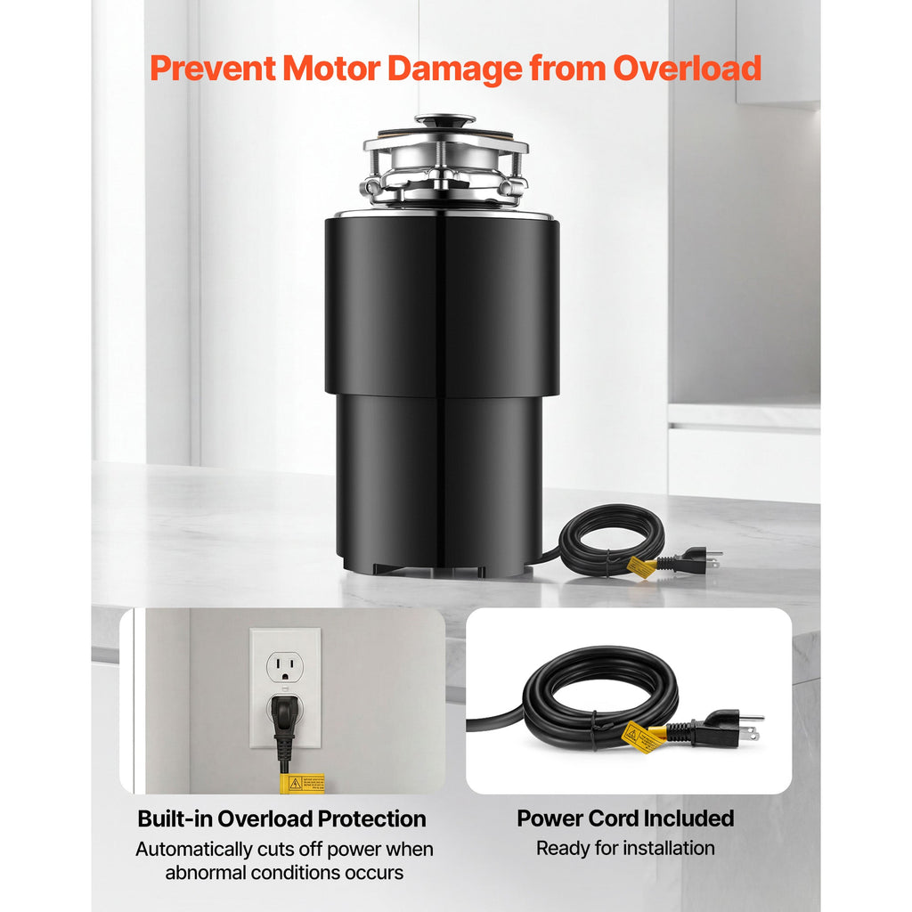 Food Waste Garbage Disposal with 3/4HP Motor and Continuous Feed - ABS