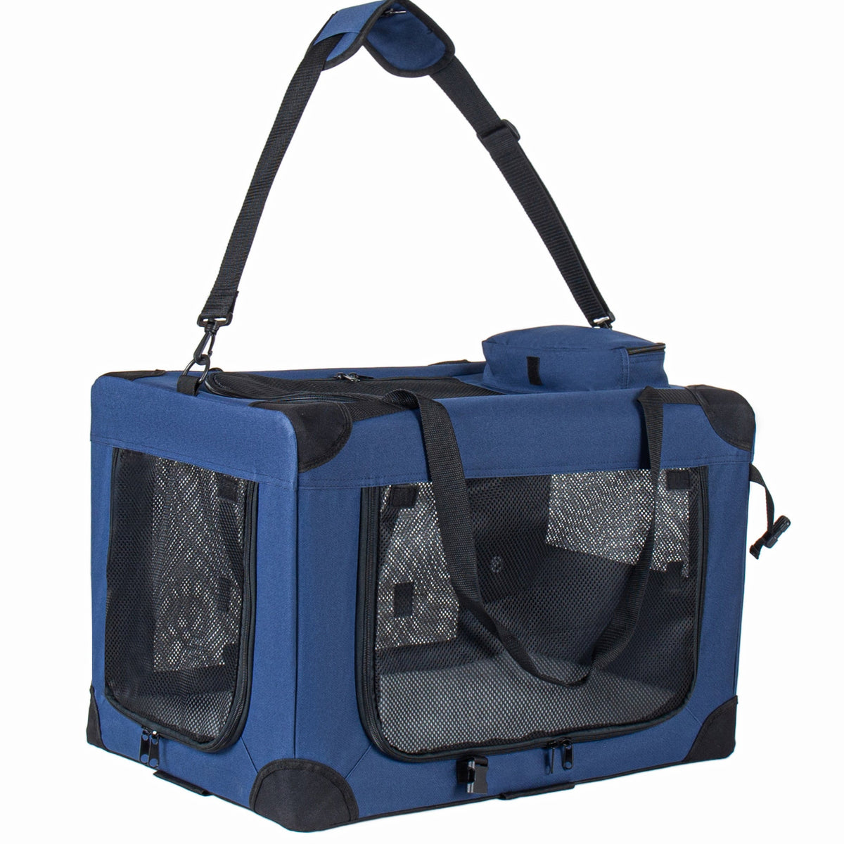 40" Soft Dog Crate with Fleece Mat - 3 Mesh Doors - Dark Blue