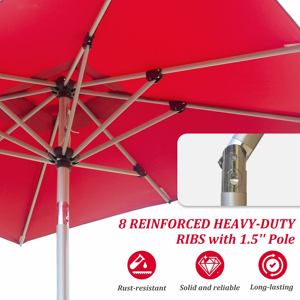 Rectangle Patio Umbrella with Crank Lift and Tilt Function - Brick