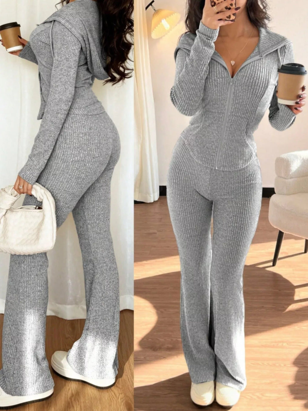 Zip Up Hooded Top and Pants Set