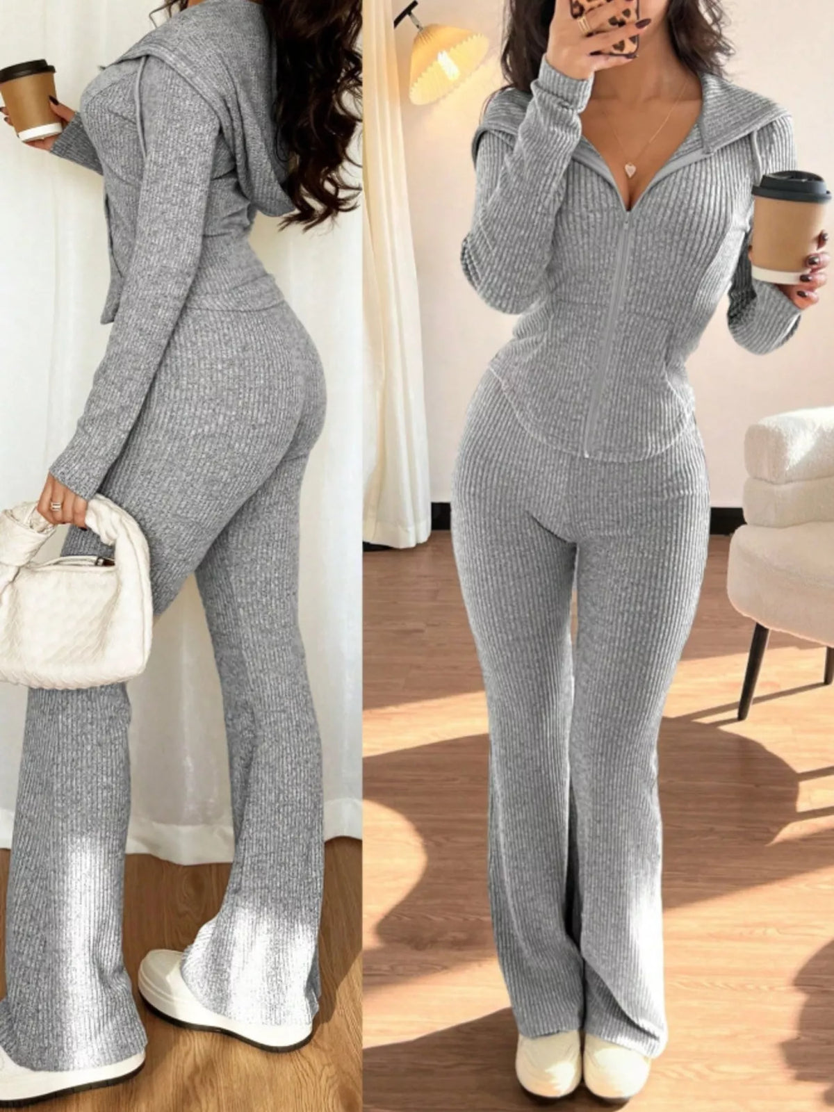 Zip Up Hooded Top and Pants Set