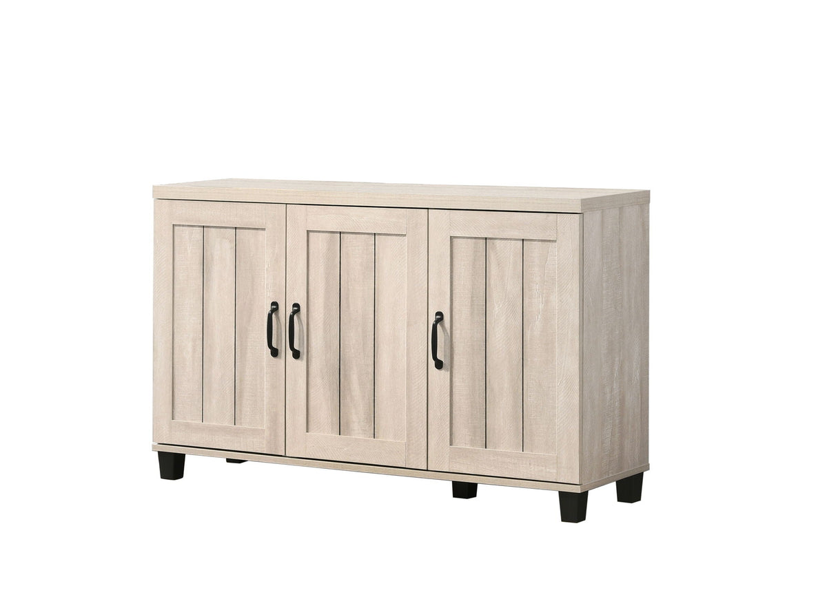 Oak Finish 3-Door Shoe Cabinet with Adjustable Shelves - Dusty Gray