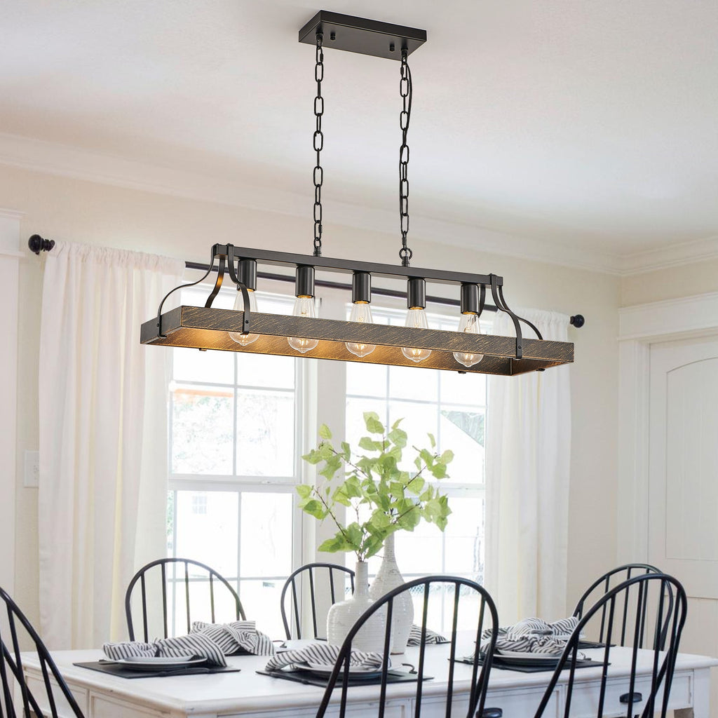 34-Inch Vintage Pendant Light with Adjustable Height - Black and Gold
