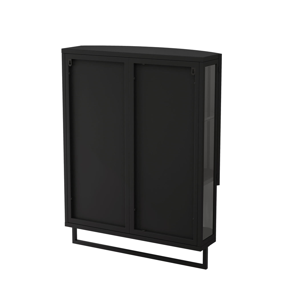 Arched Glass Double Door Wardrobe with Shatterproof Mirror - Black or White