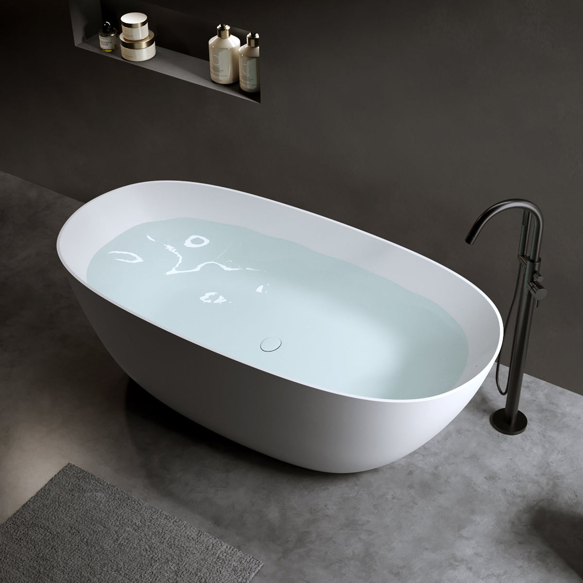 69" Freestanding Bathtub with Solid Resin Stone – White