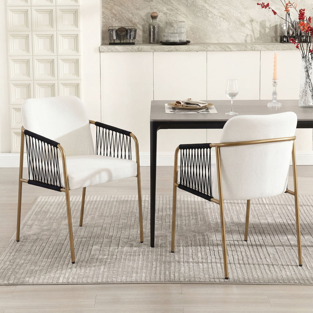 Modern Glam Upholstered Dining Chairs with Gold Frame - Beige