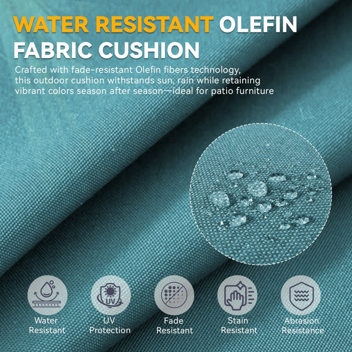 6" Thick Outdoor Chair Cushion Set with Waterproof Olefin Fabric - Peacock Blue
