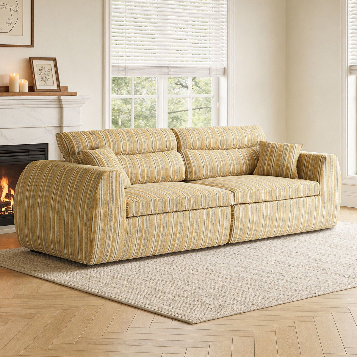 3 Seater Stationary Sofa with Throw Pillows - Multiple Colors