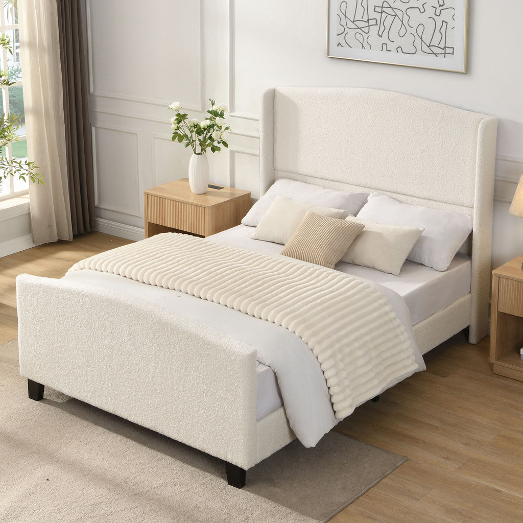 Platform Bed Frame with Tall Headboard and High Footboard - White or Gray