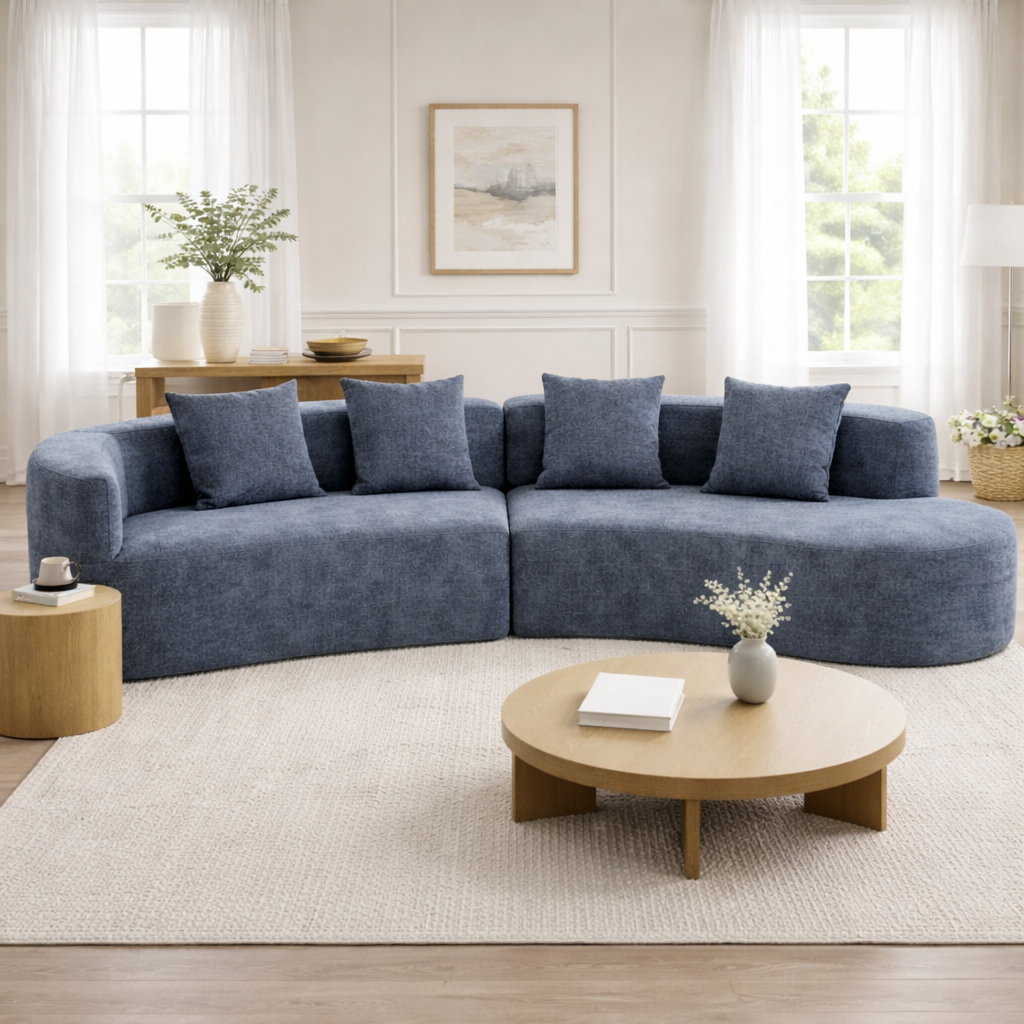 132" Modern Sectional Sofa with Curved Modular Design - Chenille