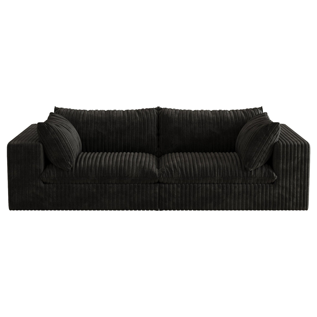 Modular Black Sofa with Feather-Filled Cushions - Black