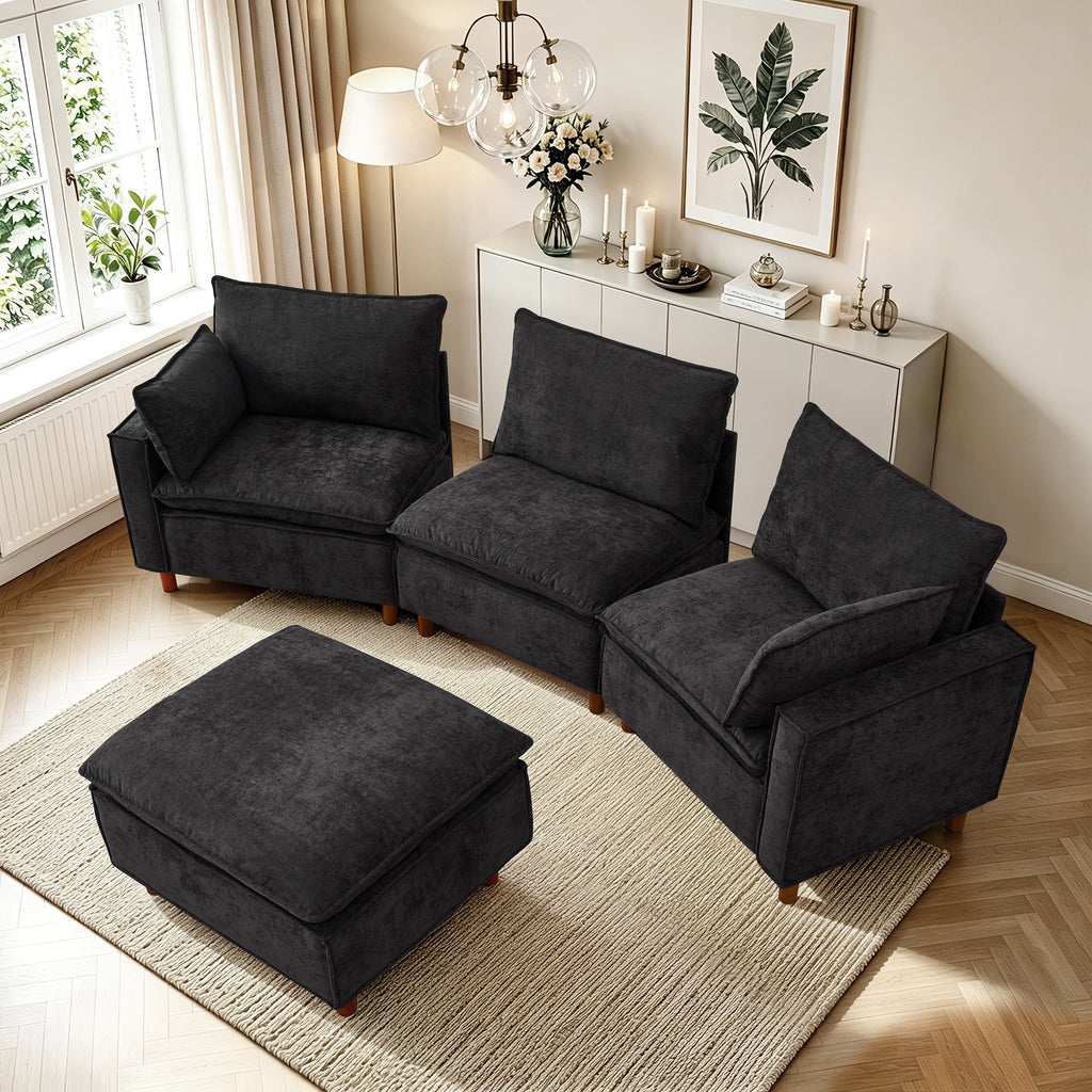 Chenille Modular Sectional Sofa with Movable Ottoman - 108.5" L Shape