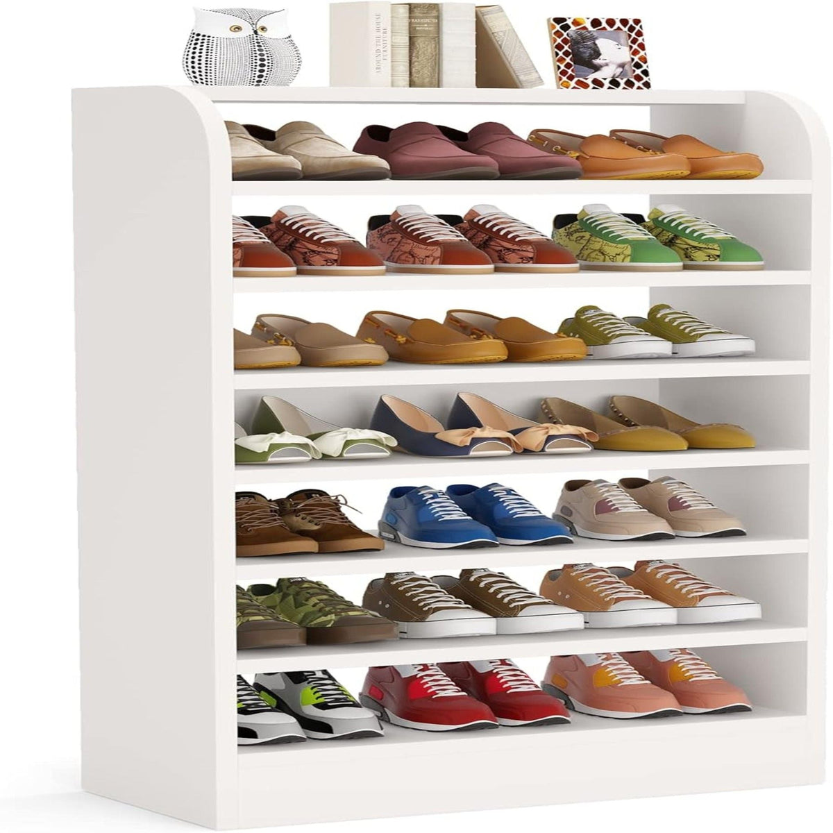 8 Tier Tall Shoe Rack with Ventilated Design - White