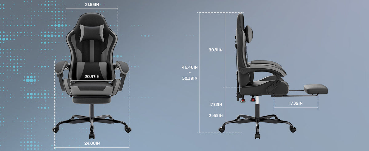Ergonomic Gaming Chair with Footrest and Lumbar Support - Black/Grey