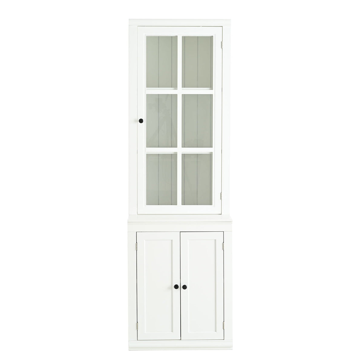 Retro Style Hutch Cabinet with Glass Door - White