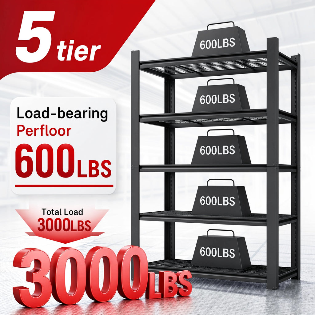 72"H 5-Tier Adjustable Heavy Duty Shelving Rack with 3000 lb Capacity - Steel