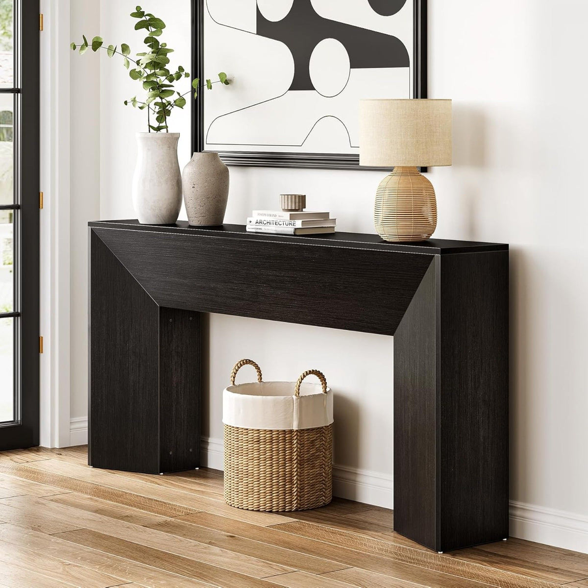 Extra Long Solid Wood Console Table with Slim Profile - Matte Black