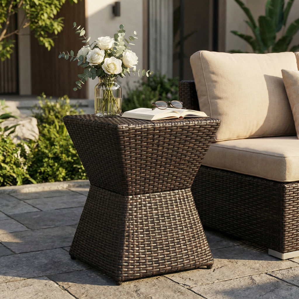 Calhoun 16 Outdoor Wicker End Table with Weather-Resistant Wicker - Brown