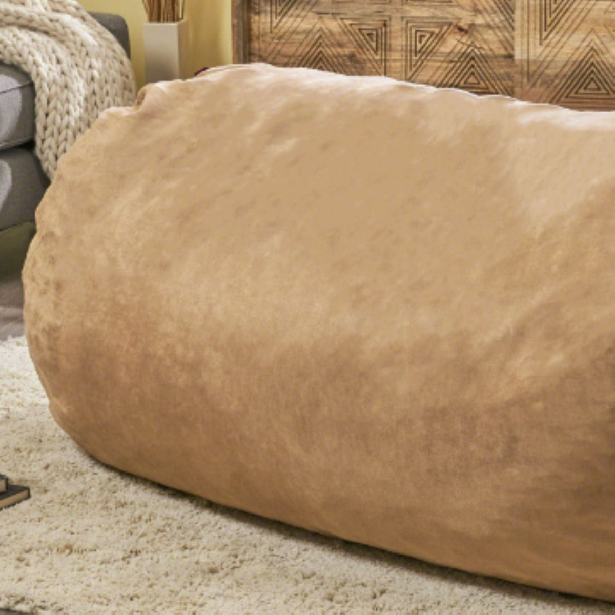 Traditional Cylindrical Suede Bean Bag Chaise - Light Brown or Red