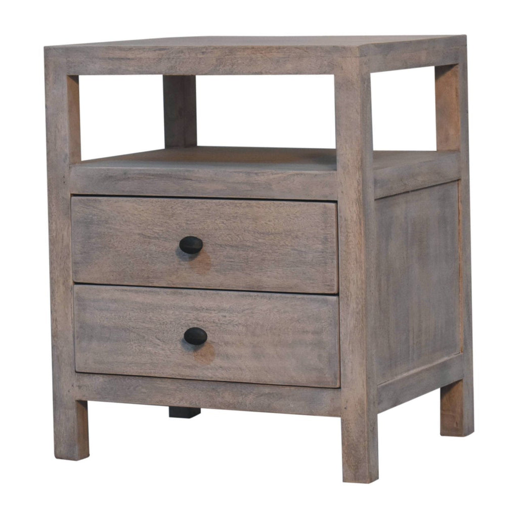 Acid Wash 2-Drawer Open Bedside Table with Open Shelf - Weathered Finish