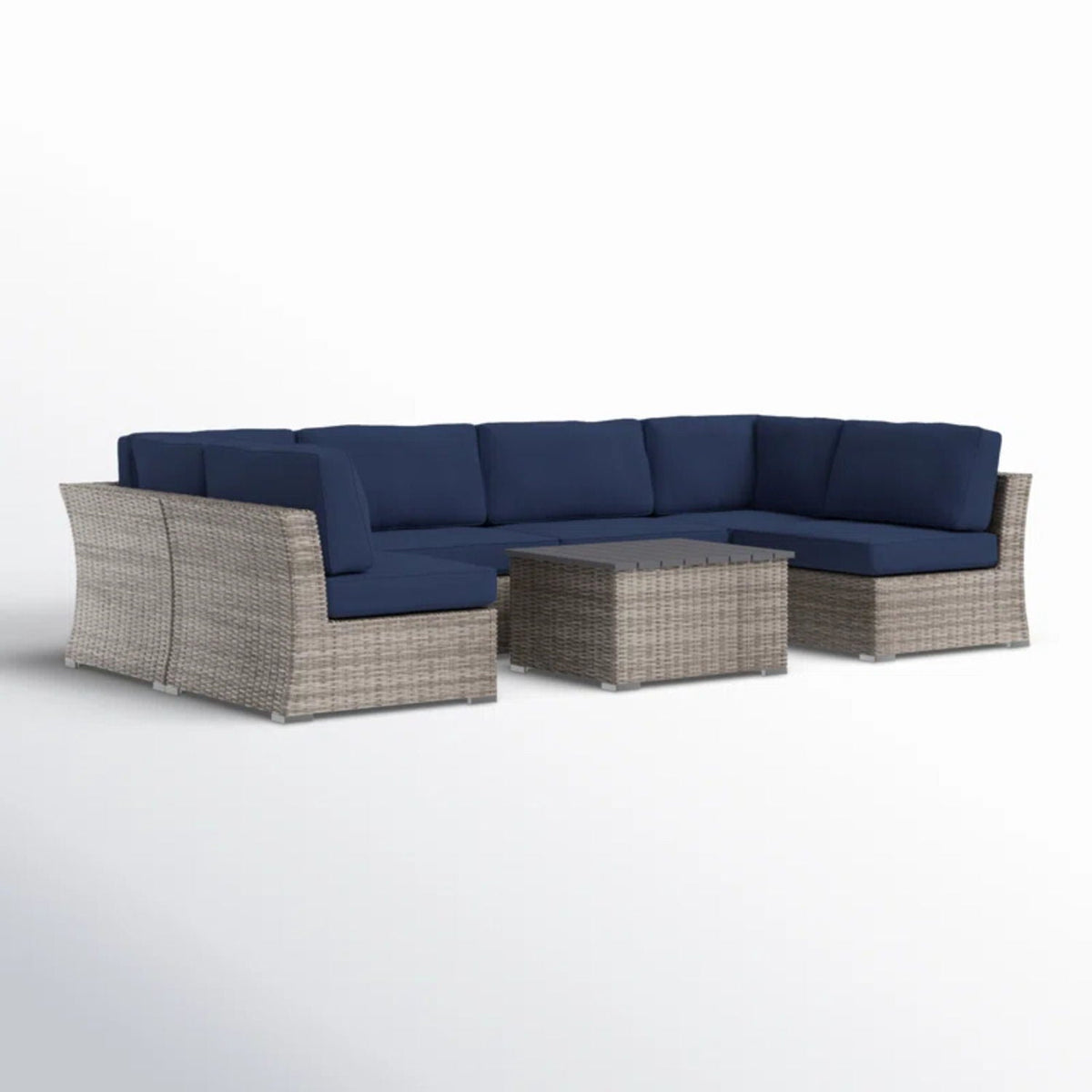 Wicker Sectional Sofa with Cushions and Table - Gray