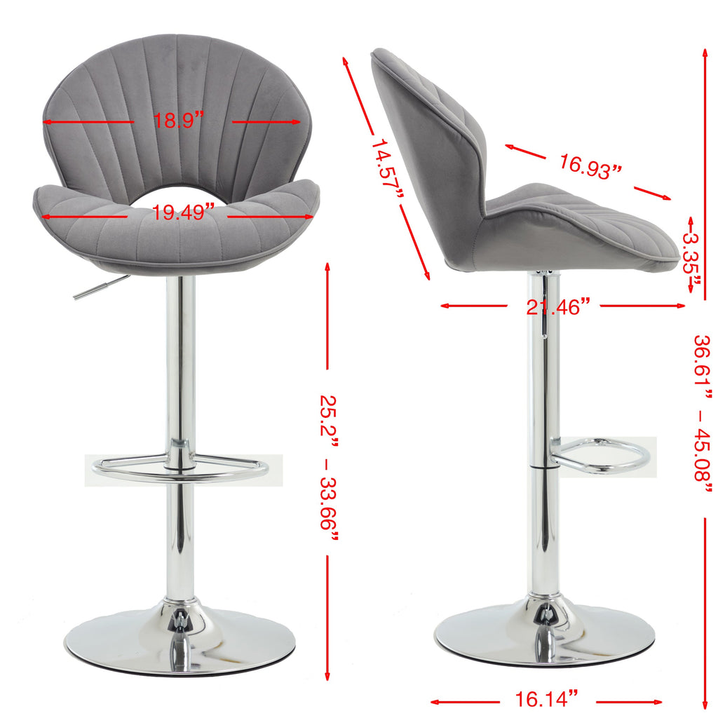 Grey Adjustable Bar Stools Set of 2 with Back and Footrest