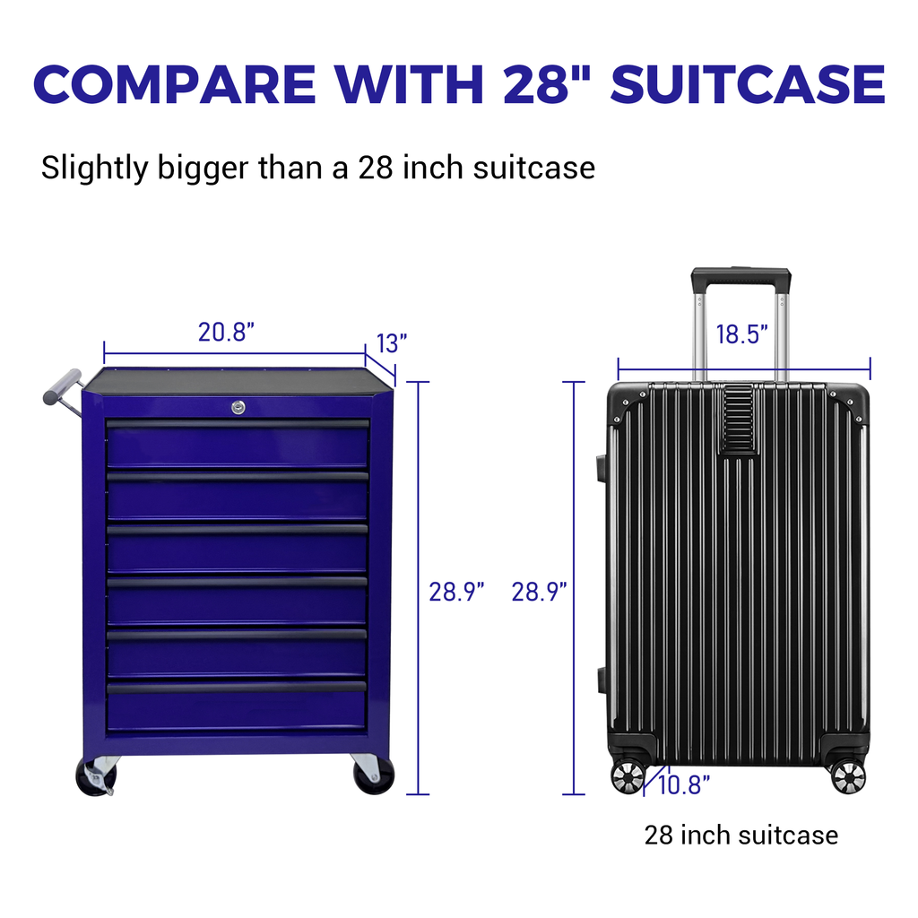 Rolling Metal Tool Chest with 6 Drawers - Steel Mobile Cabinet - Purple