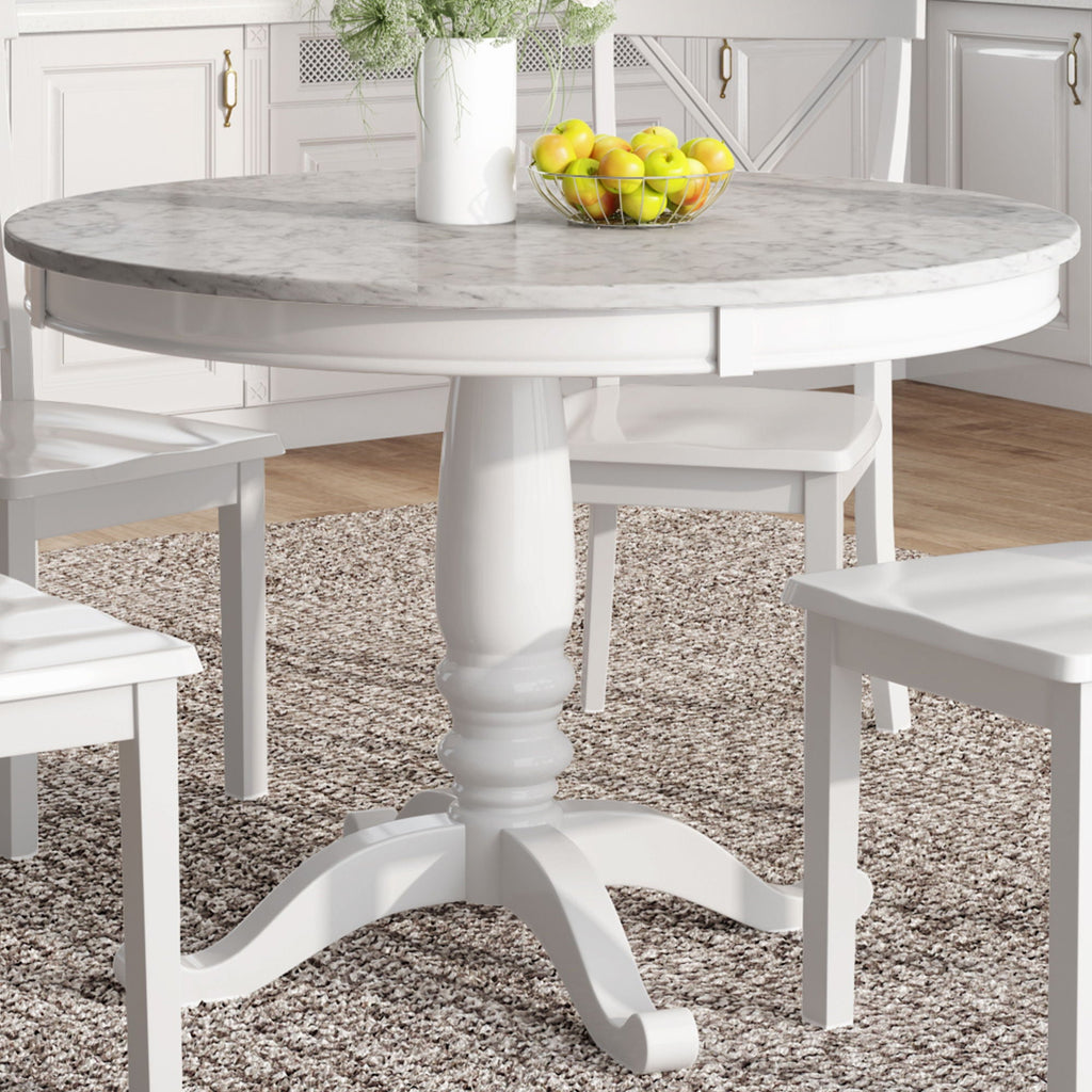 Solid Wood 5 Piece Dining Room Set with Table and 4 Chairs - White or Dark Gray