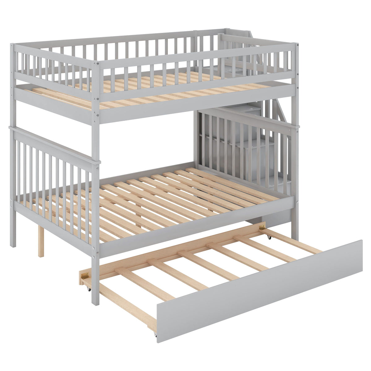 Bunk Bed with Staircase and Storage Options - Dark Gray or White