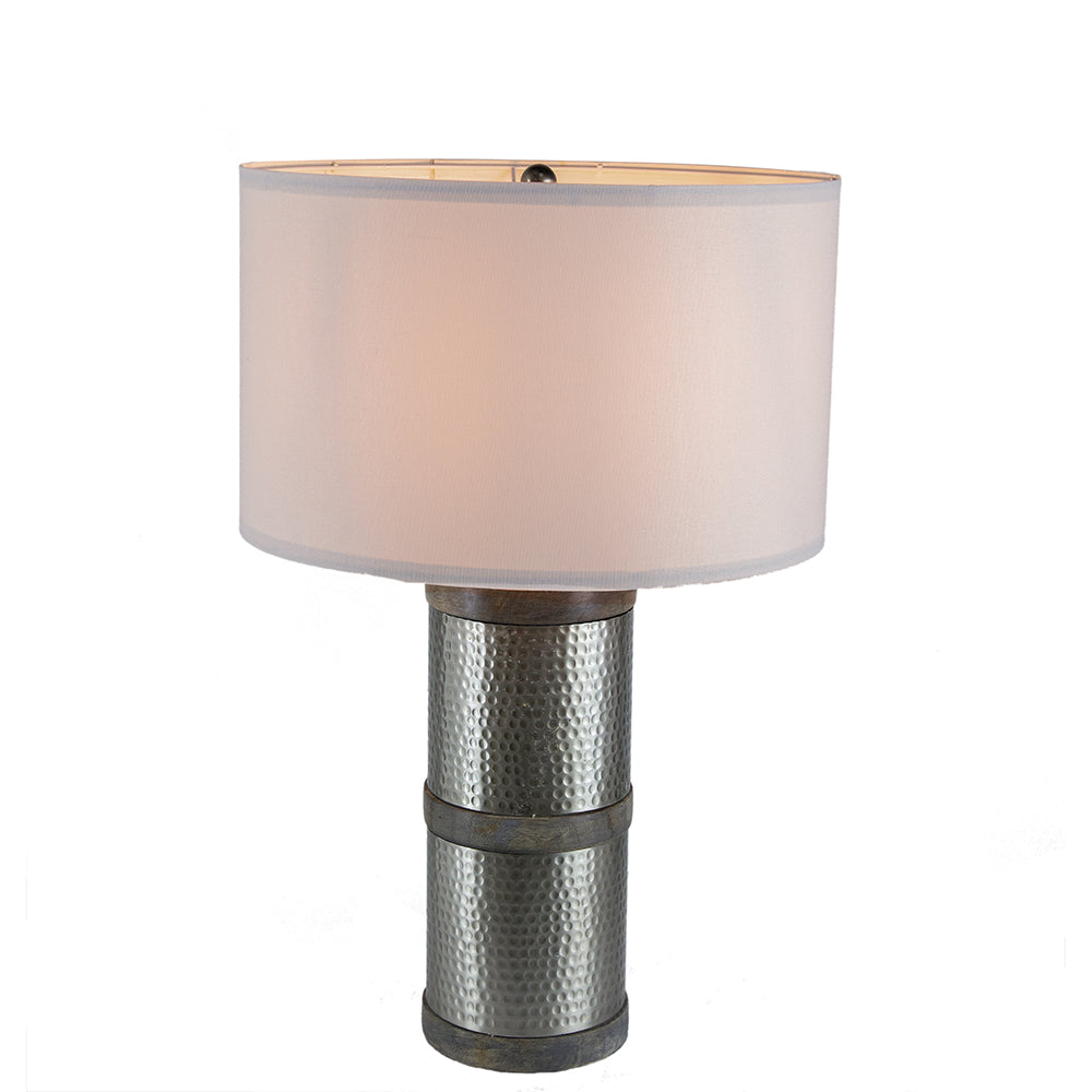 Hammered Iron Table Lamp with Mango Wood - Contemporary Lighting