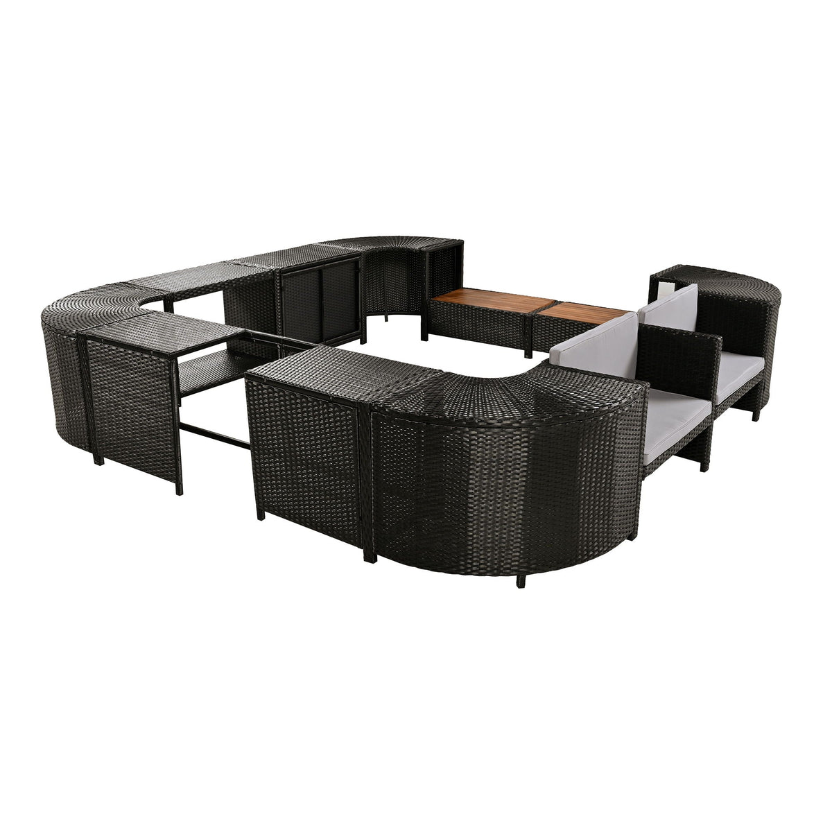 Spa Surround Outdoor Rattan Sectional Sofa Set with Storage - Dark Gray or Beige