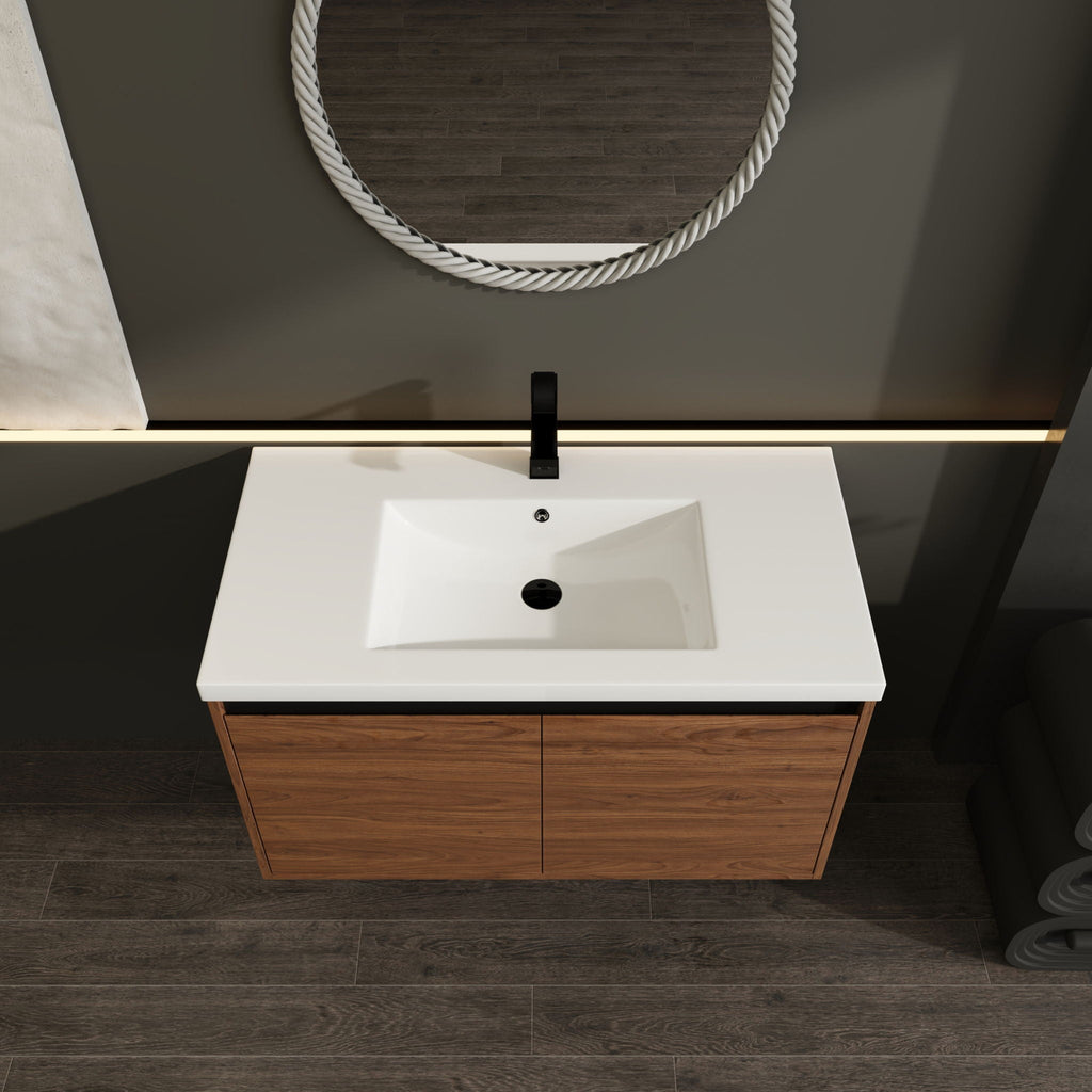 Bathroom Vanity Set with Resin Countertop Sink - Dark Brown