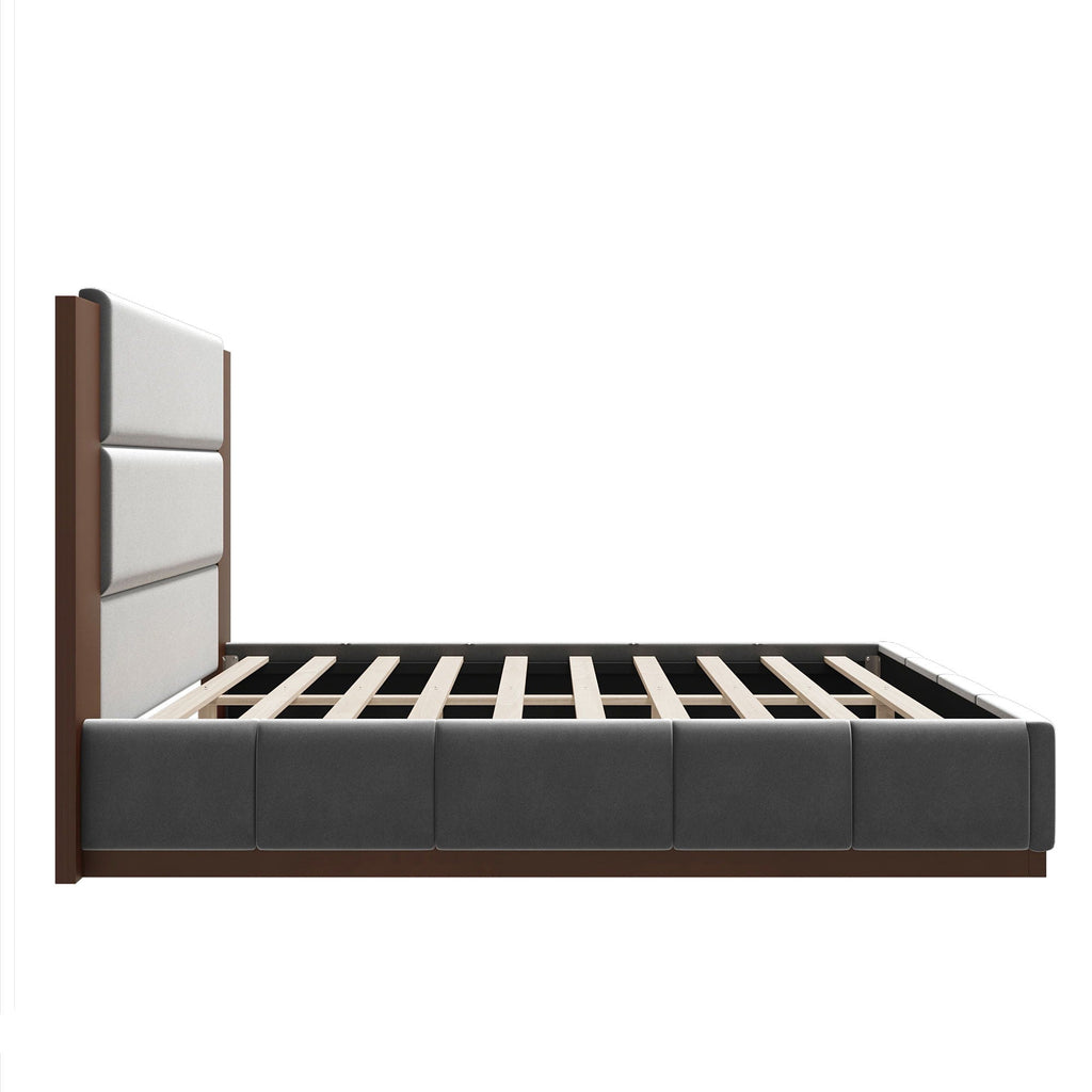 Modern Upholstered Platform Bed with Extended Headboard - Queen or King