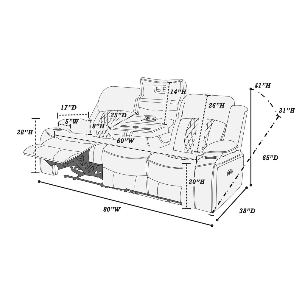 Power Motion Living Room Set with Adjustable Headrest & USB Port - Dark Brown or Dark Gray