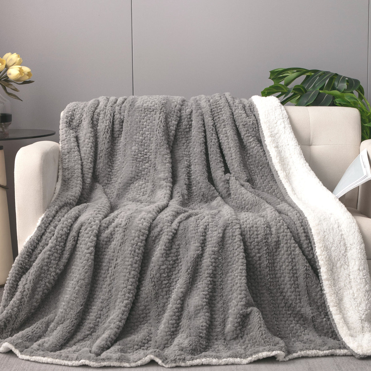 Tache Dark Grey Faux Fur Throw Blanket Bubble Textured Striped Embossed (#11)