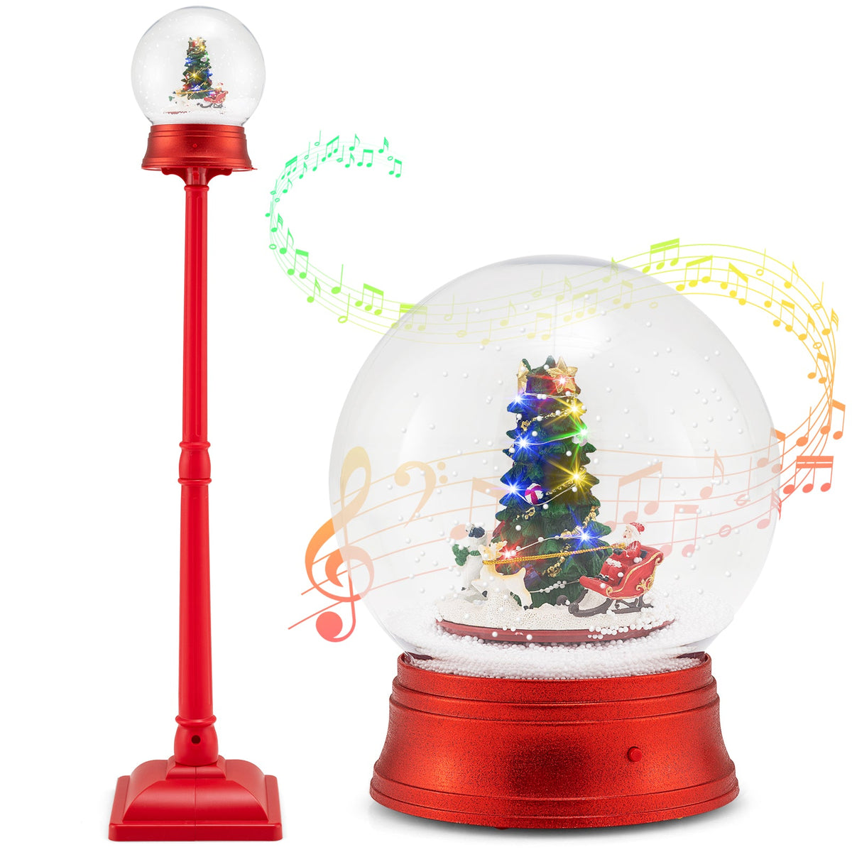 5 Ft Musical Christmas Street Lamp with 8 Tunes and Blowing Snow-Red