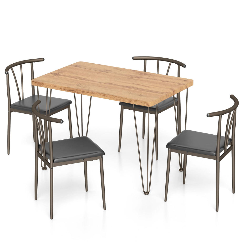 5-Piece Space-saving Dining Table Set Industrial Rectangular Kitchen Table and 4 Armless Chairs-Black