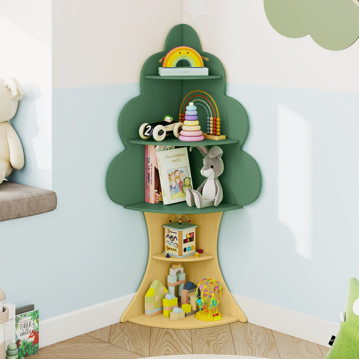 5-Tier Children Book Display Rack with Anti-toppling System-Green