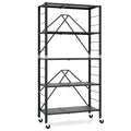 5-Tier Foldable Storage Shelf with Wheels-Black